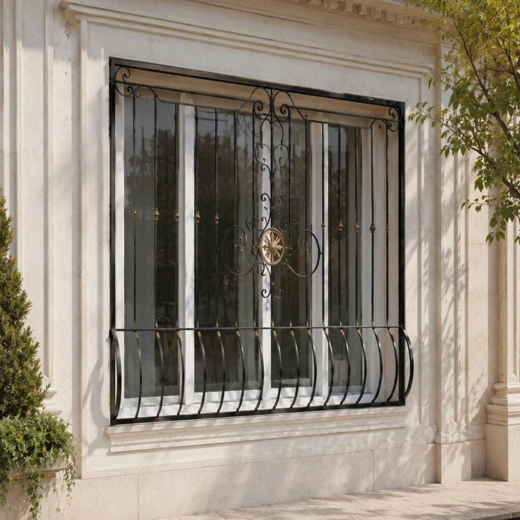 ساخت نرده پنجره فرفورژه گل دار حاشیه تزئینی ساخت نرده پنجره فرفورژه گل دار حاشیه تزئینی