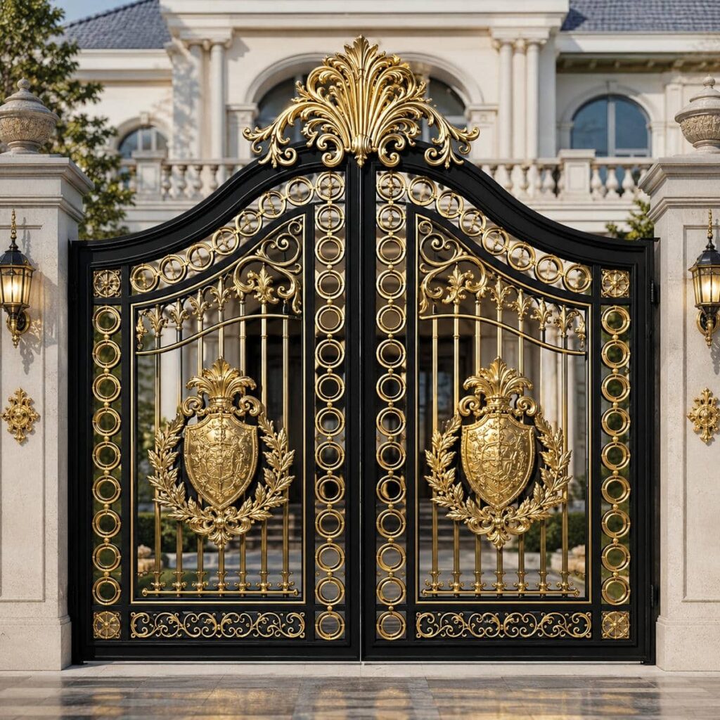 خرید درب ویلایی مشکی طلایی با طراحی مینیمال
