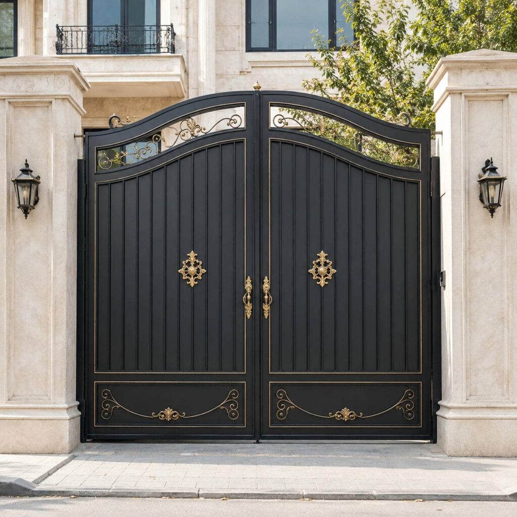 خرید درب حیاط مشکی طلایی با دستگیره هماهنگ