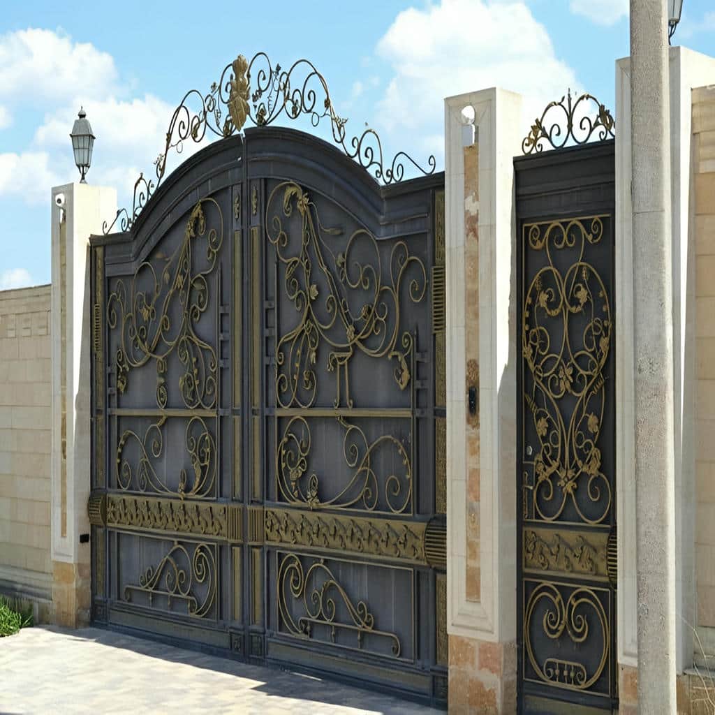 طرح ساده درب حیاط فلزی دو لنگه با خطوط هندسی