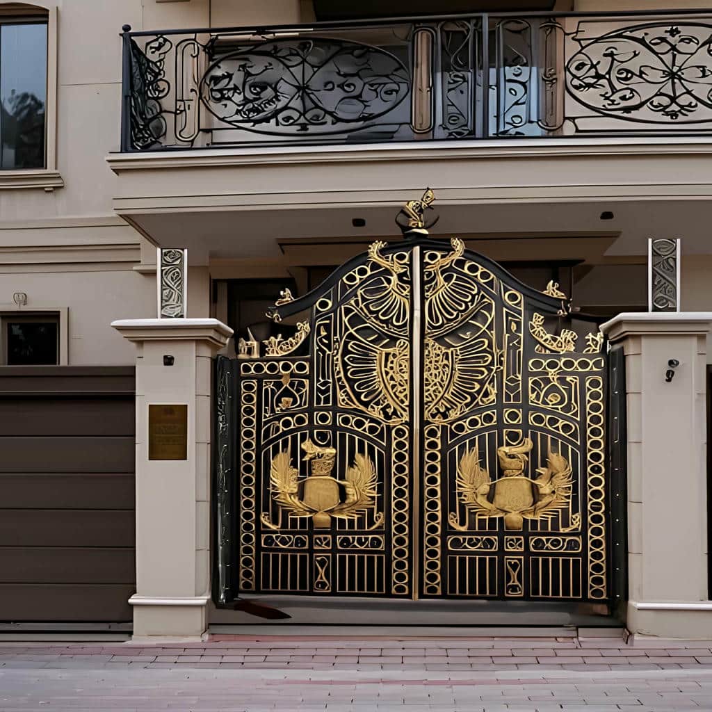 ساخت درب پارکینگ فرفورژه نمای رومی با کلاف تقویت شده