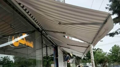 سایبان حیاط بازویی بالای ورودی ساختمان