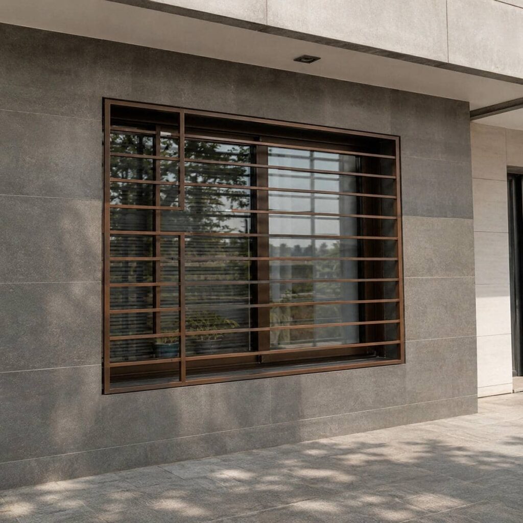حفاظ پنجره آهنی با فرم هندسی منظم